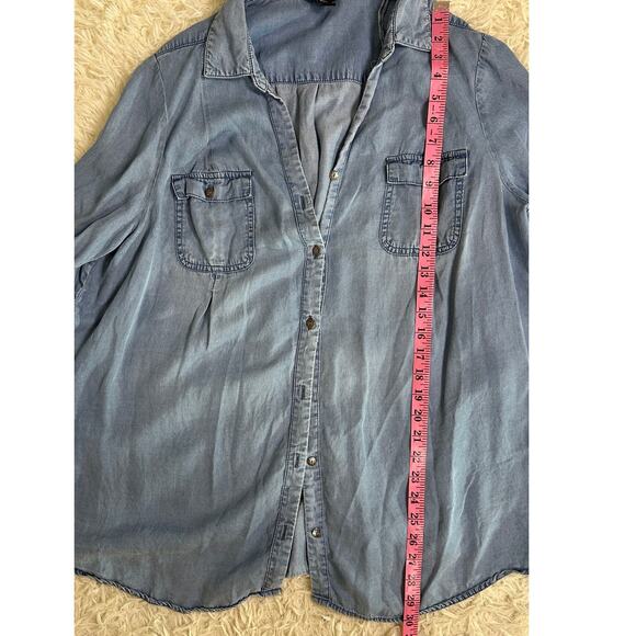 Intro Women's Size 2X Roll Tab Sleeve Medium Blue Chambray Blouse #0468 - Picture 9 of 12